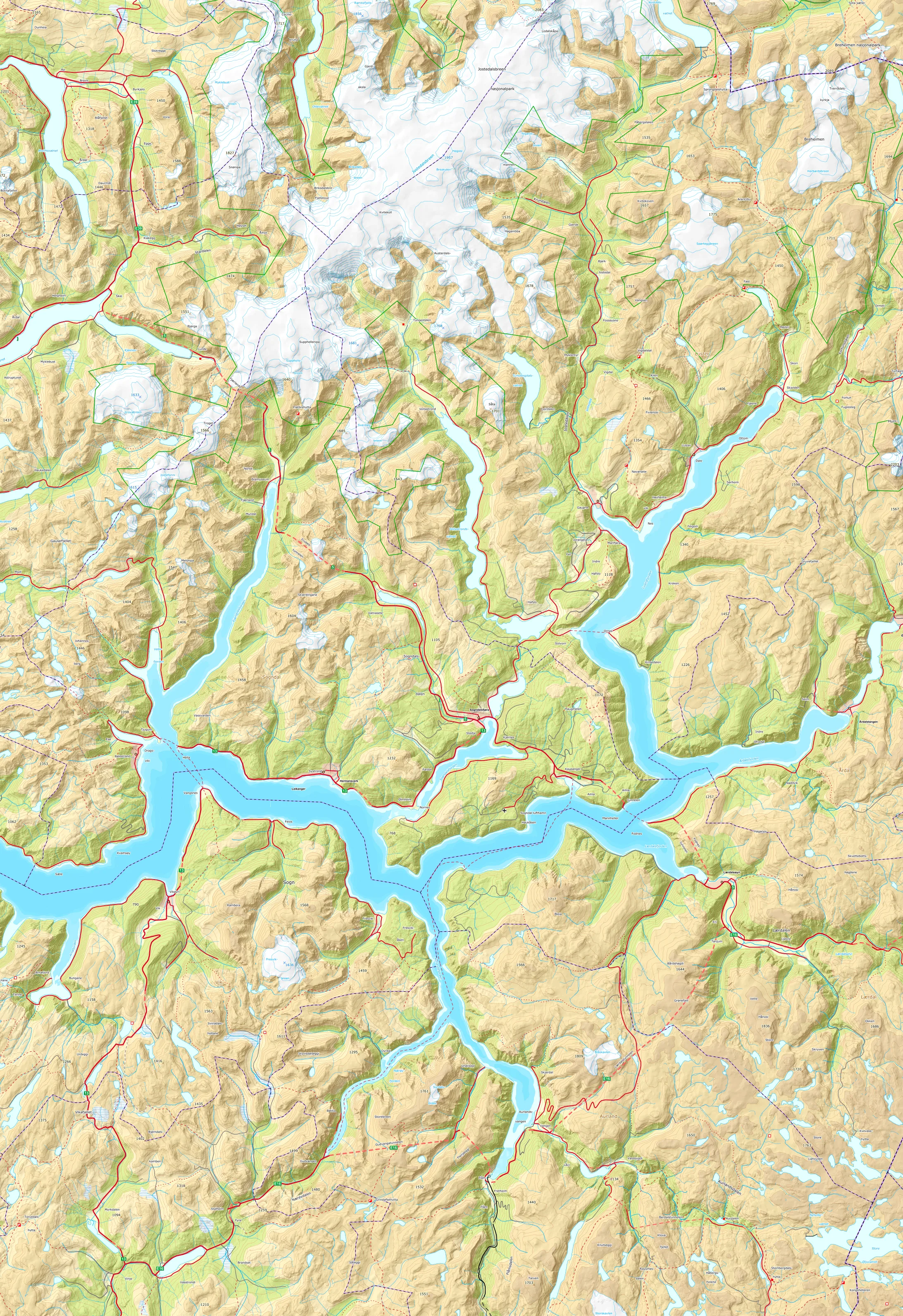 Topographic map of the Sognefjord region